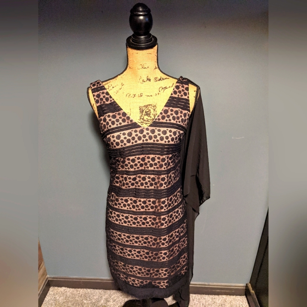 Scarlett, Women's 8 Petite, Formal Black Dress with Attached Shawl